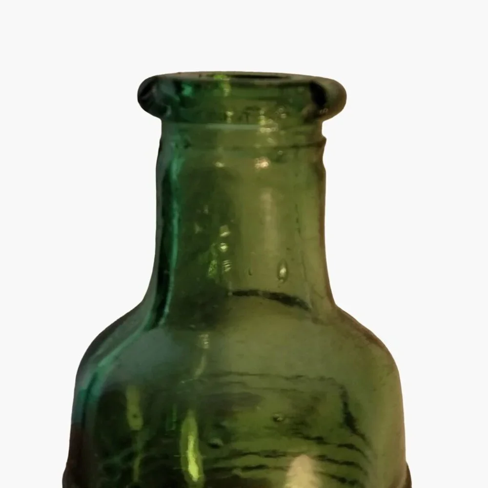 Green Glass Liberty Bell Bottle Miniature 3 Inch